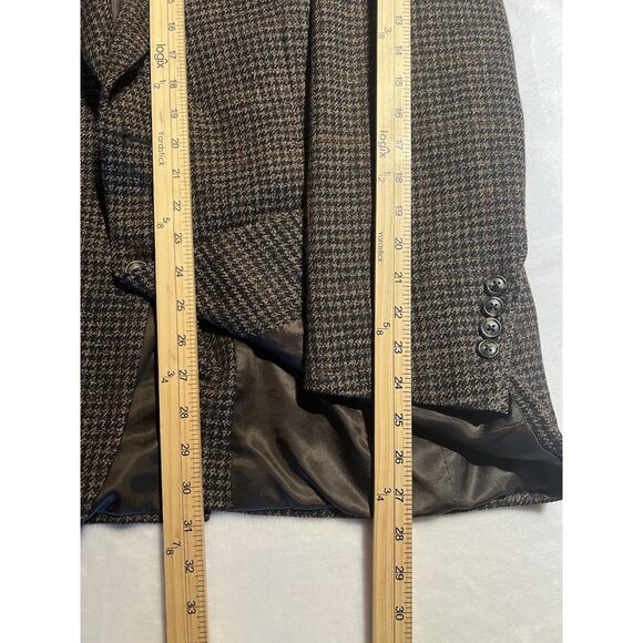 Vintage Burberry Mens 42R Brown Burgundy Tweed Houndstooth Blazer Sport Jacket - Picture 14 of 15